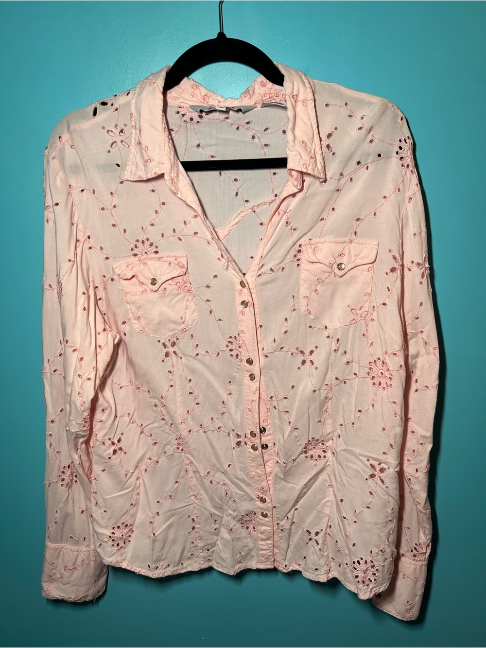 Roper Light Pink Eyelet Button-Up Blouse